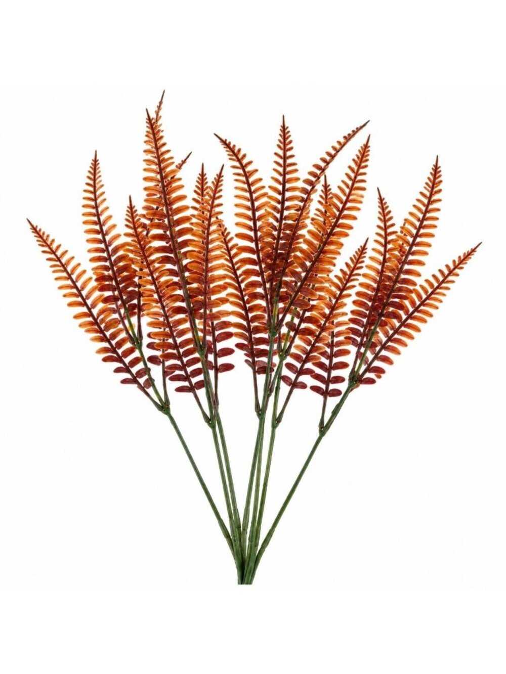 Artificial Fall Fern Stems Set of 7, Faux Orange Rust Brown Fern Picks, 15 Inch